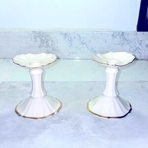 Lenox Symphony Candlestick Holders Pair of 2 14 Karat Gold Trim 4.5” Vintage EUC